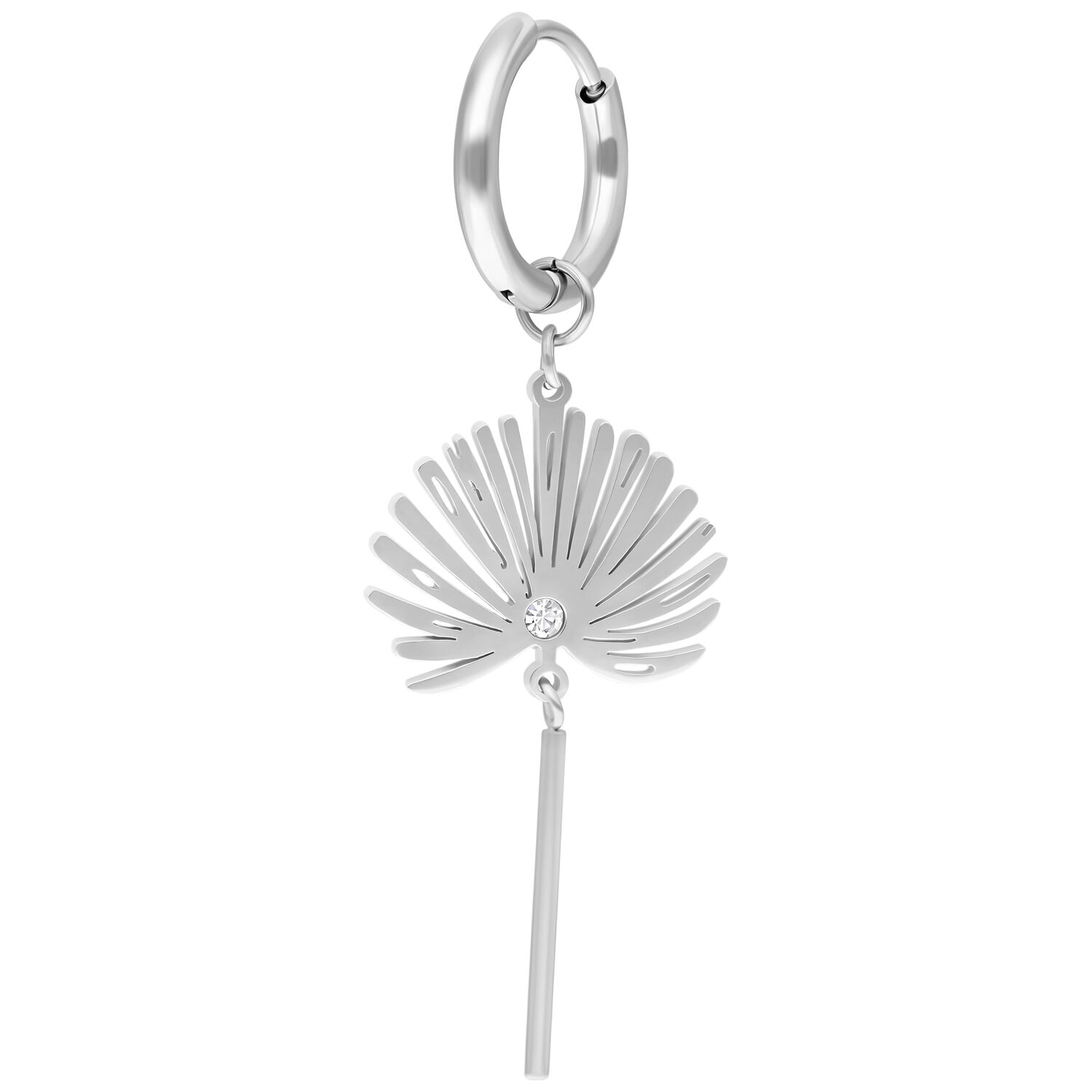 Créoles en argent avec pendentif Boucle d'oreille en argent avec anneau rond et pendentif floral sur fond blanc
