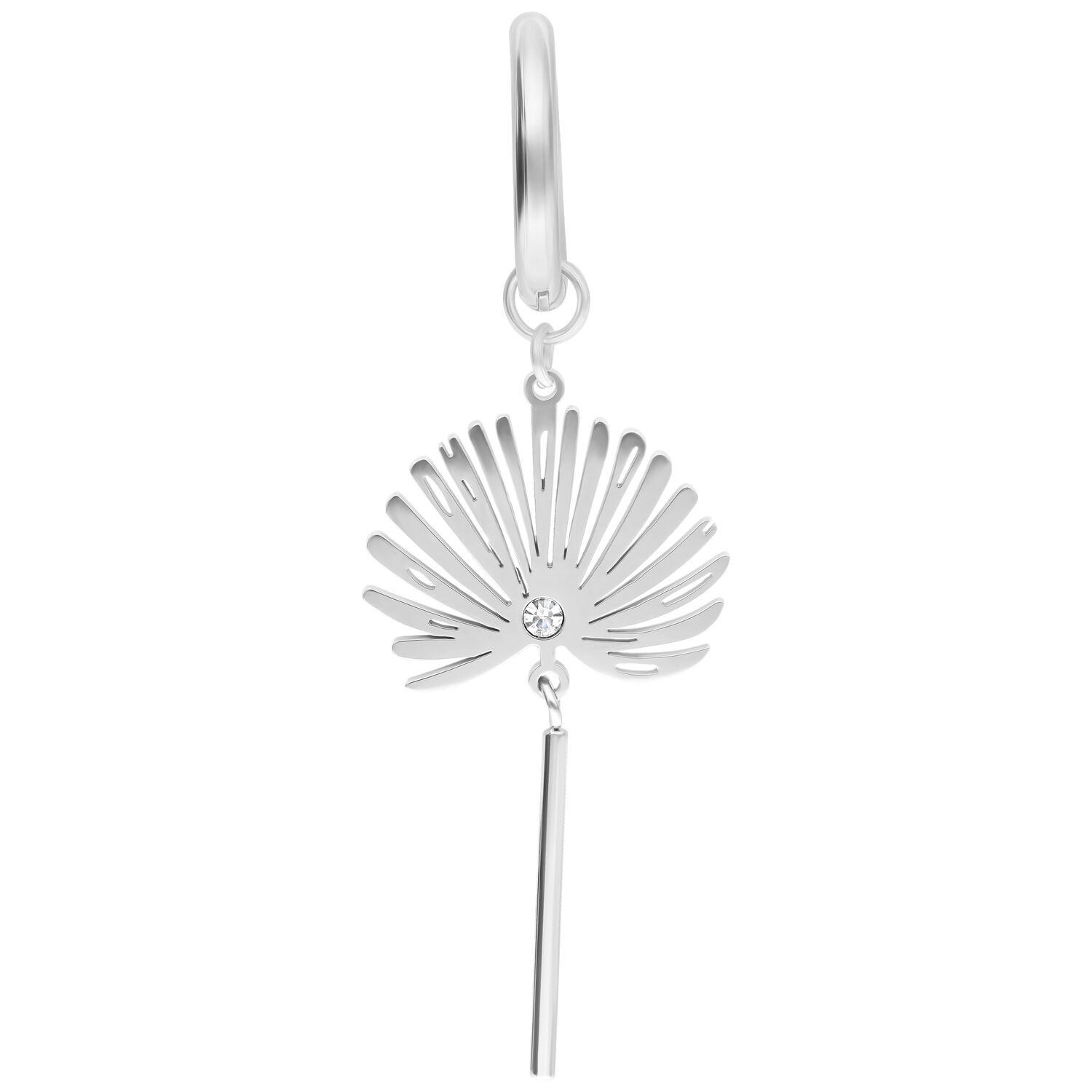 Petites créoles argentées avec cristal Boucle d'oreille argentée style petticoat avec cristal clair sur fond blanc