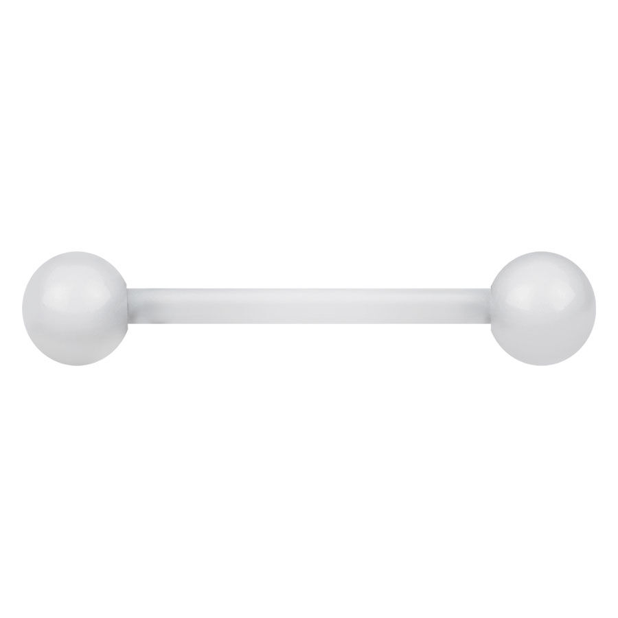 Barbell Piercing en Bioplast Transparent Barbell Piercing transparent en Bioplast avec deux boules sur fond blanc
