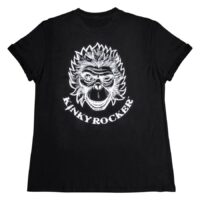 T-shirt noir Kinky Rocker avec imprimé singe T-shirt en coton noir avec imprimé singe blanc et inscription Kinky Rocker