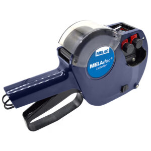 Labeller MELAdoc bleu avec poignée noire sur fond blanc