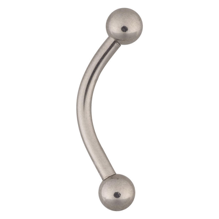 Micro Bananabell en argent en acier chirurgical Micro Bananabell courbé en argent avec deux boules sur fond blanc