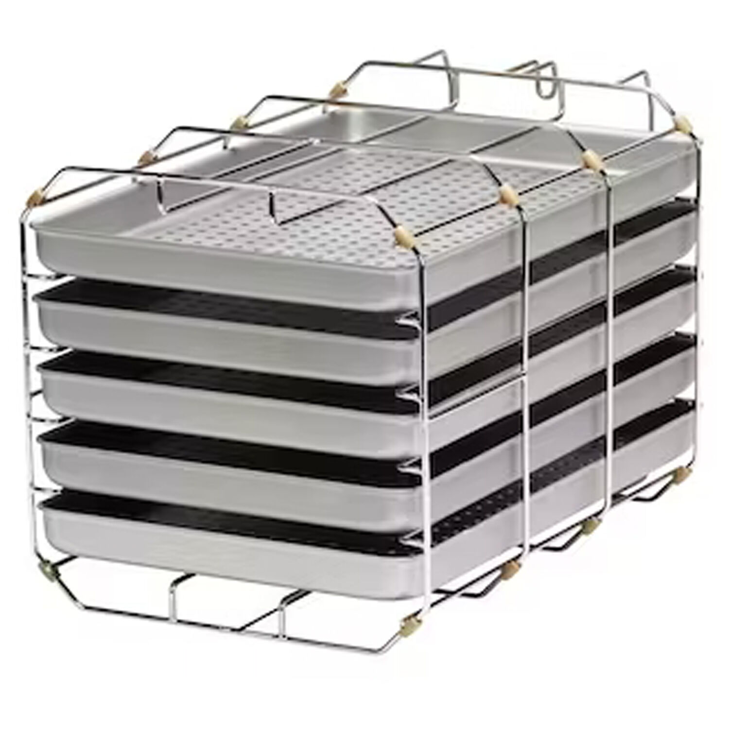 Support stable A Plus en acier inoxydable Support argenté A Plus à plusieurs niveaux, en acier inoxydable sur fond blanc