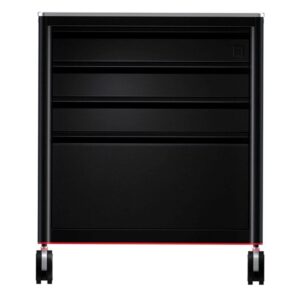 Station de travail tatouage noire 2.0 en aluminium avec roulettes sur fond blanc