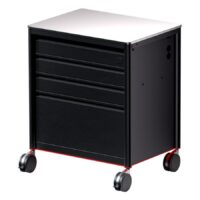 Meta Tattoo Workstation 2.0 en noir Workstation de tatouage noire en aluminium avec roulettes sur fond blanc