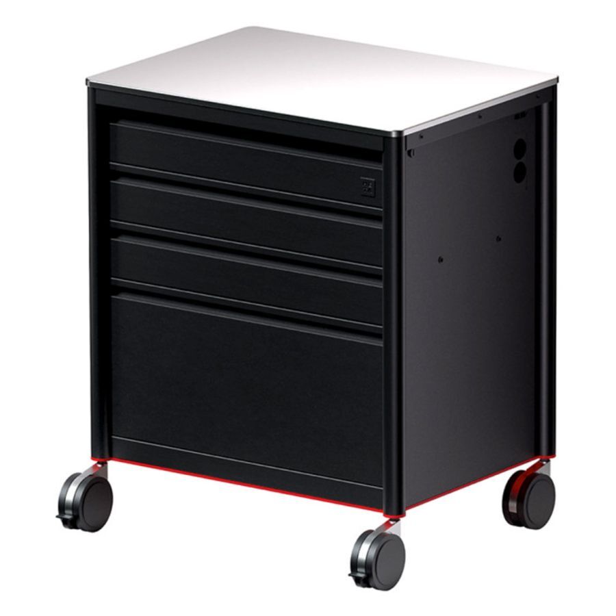 Meta Tattoo Workstation 2.0 en noir Workstation de tatouage noire en aluminium avec roulettes sur fond blanc