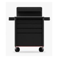 Tattoo Workstation Ultimate 2.0 noire Tattoo Workstation noire en aluminium avec roulettes sur fond blanc