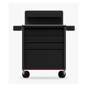 Tattoo Workstation noire en aluminium avec roulettes sur fond blanc