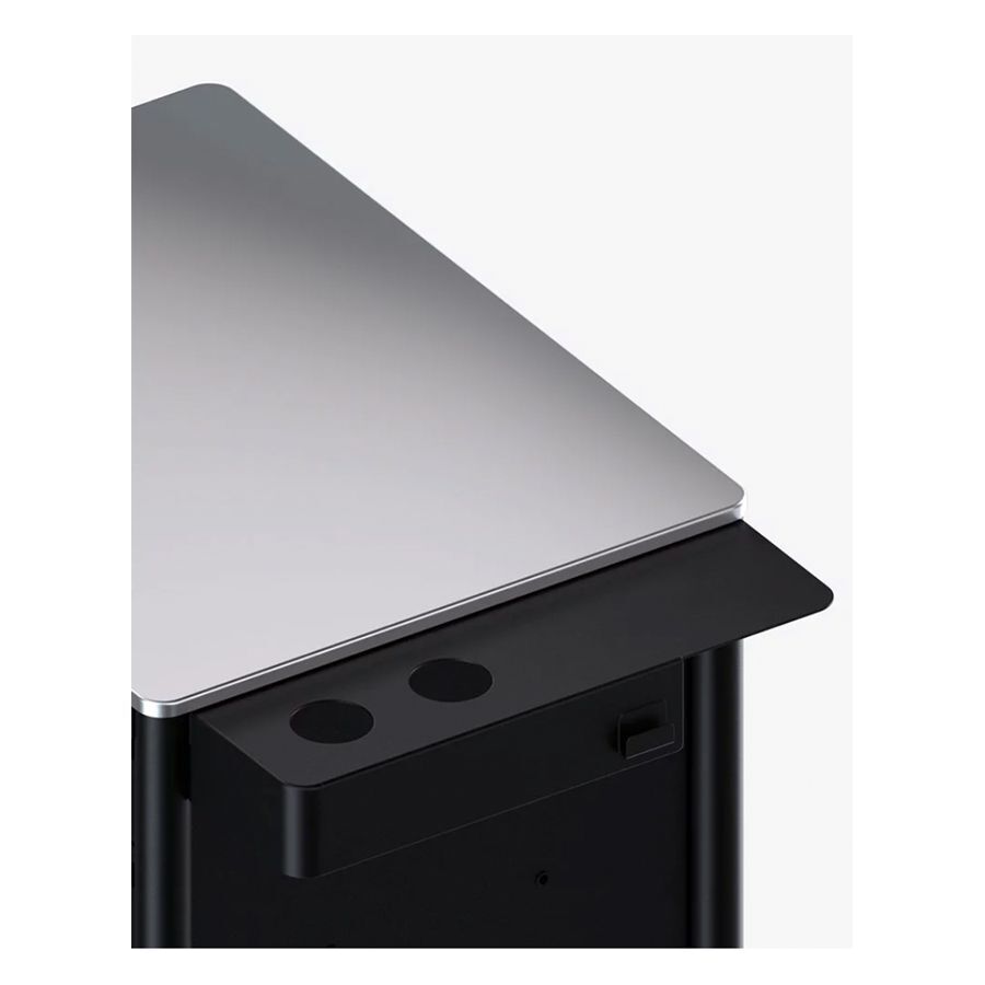 Meta Tattoo Workstation Ultimate 2.0 en Noir Poste de travail pour tatouage noir en aluminium avec surface plate sur fond blanc
