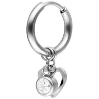 Créole argentée avec pendentif cœur et cristal sur fond blanc