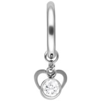 Boucle d'oreille en argent avec mini cœur et pendentif en cristal sur fond blanc