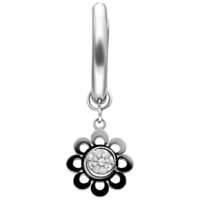 Créole Fleur Mini Cristal Argentée Créole argentée avec pendentif fleur et cristal sur fond blanc.