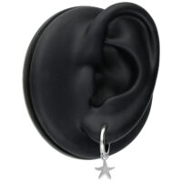 Mini boucles d'oreilles étoile de mer argentées sur un mannequin d'oreille noir