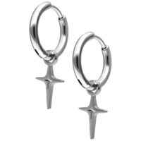 Paire de mini créoles étoile polaire argentées Deux créoles argentées avec pendentif en forme d'étoile sur fond blanc