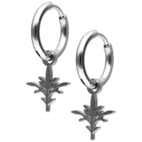 Créoles Mini Branch argentées Deux créoles argentées avec de petits pendentifs en forme de branche sur fond blanc