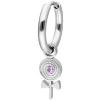 Boucle d'oreille argentée avec pierre violette Boucle d'oreille créole argentée avec pierre violette et pendentif symbole de Vénus