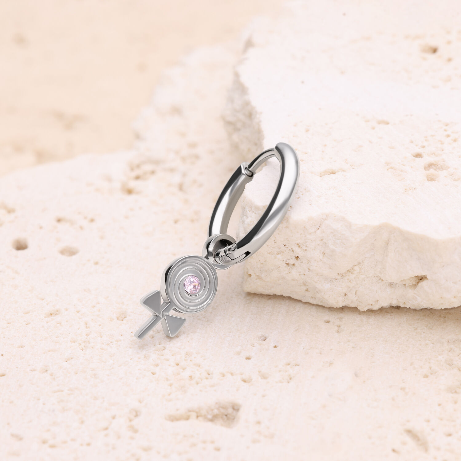 Mini Lollipop Hoop en argent Mini Lollipop Hoop en argent avec cristal sur pierre claire