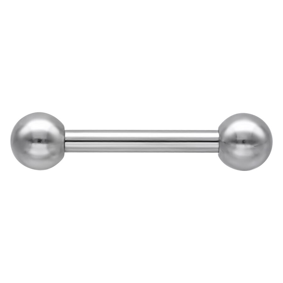 Barbell piercing en argent en acier chirurgical Barbell argenté avec boules polies sur fond blanc