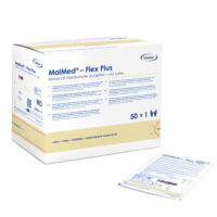MaiMed gants en latex sans poudre, blancs Emballage des gants en latex sans poudre MaiMed sur fond blanc