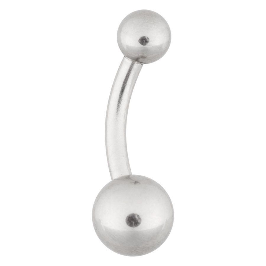 Mini bananabell en argent en acier chirurgical Bananabell en argent en acier chirurgical avec embouts en boule sur fond blanc