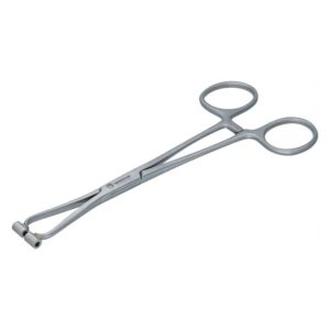 Pince septum argentée en acier chirurgical sur fond blanc