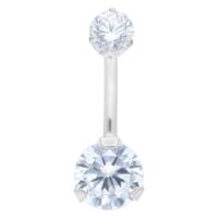 Banane en argent avec cristaux clairs, 8 mm Piercing banane en argent avec deux cristaux clairs sur fond blanc
