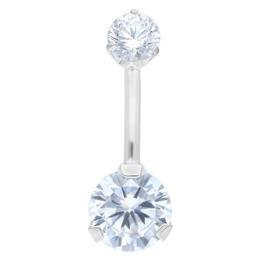 Banane en argent avec cristaux clairs, 8 mm Piercing banane en argent avec deux cristaux clairs sur fond blanc