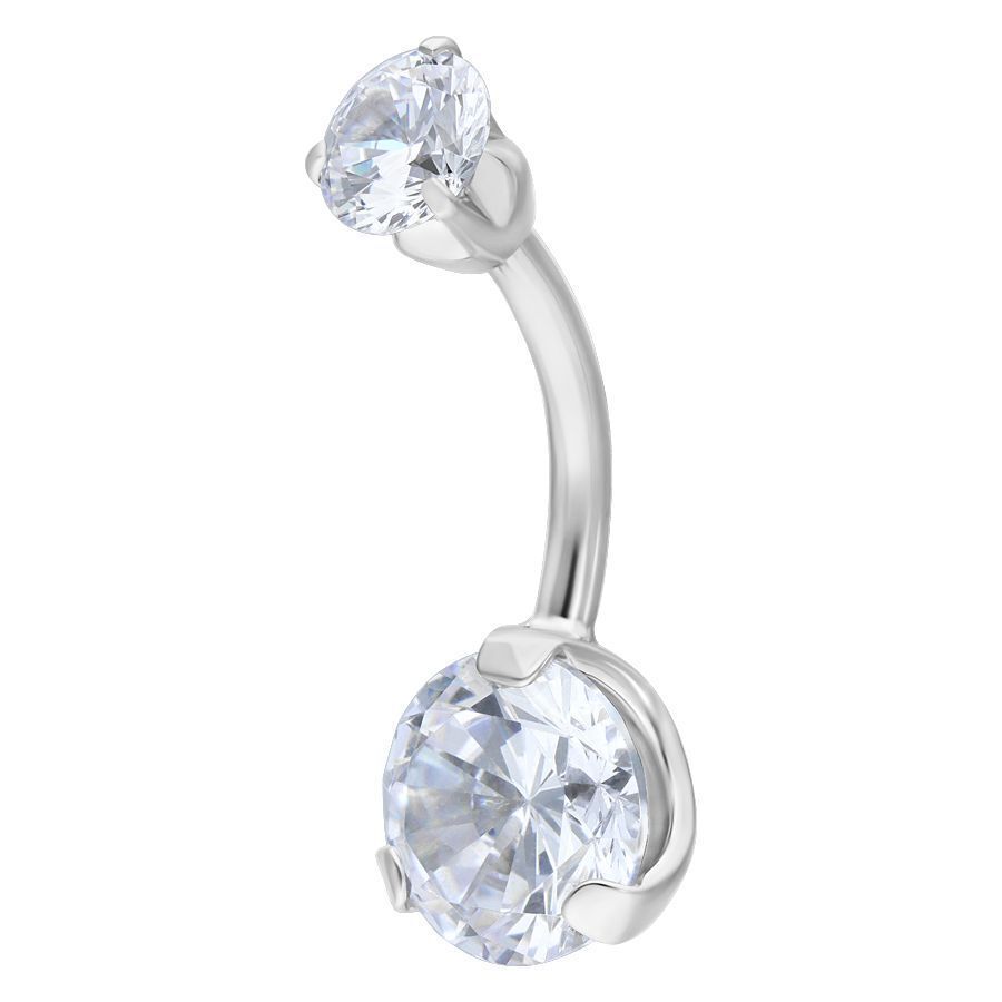 Banane double cristal, 8mm, argent Banane argentée avec double cristal clair sur fond blanc