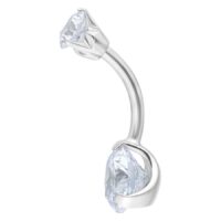 Banane en argent avec cristaux clairs, 8mm Banane argentée avec deux cristaux clairs sur fond blanc