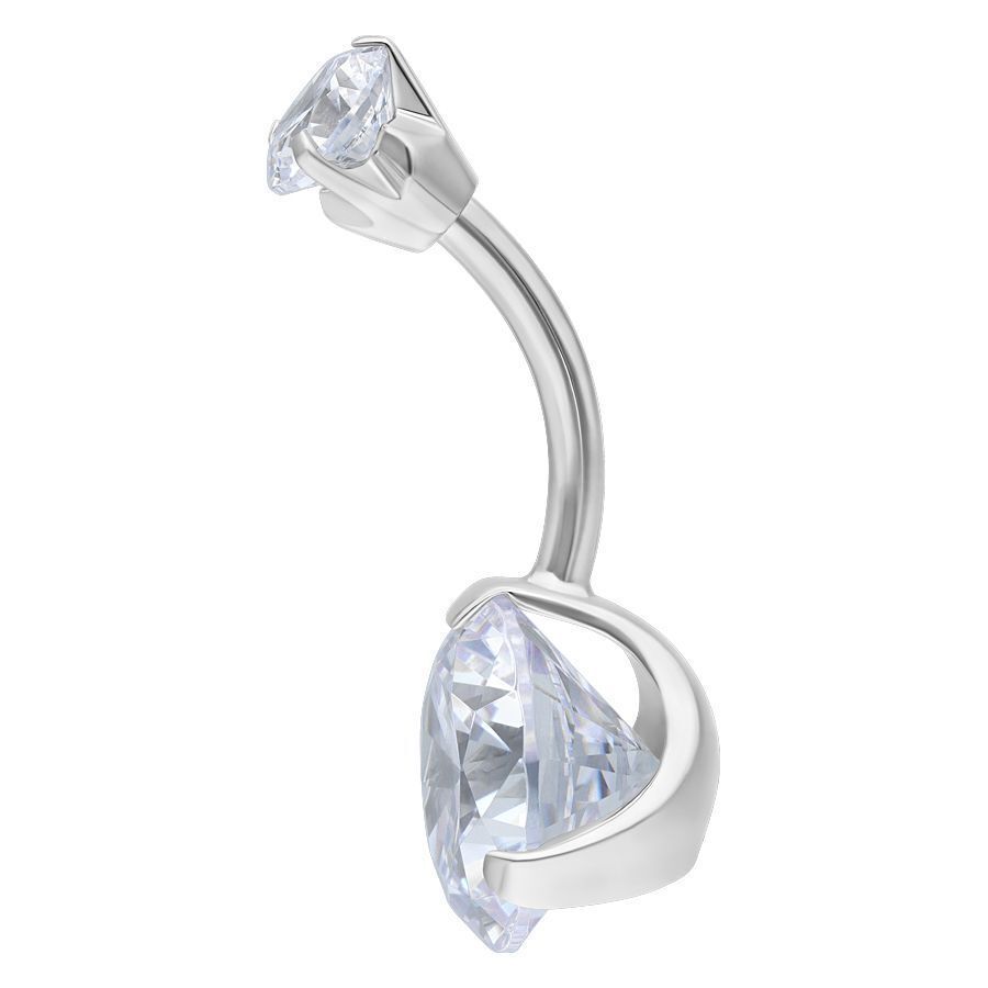 Piercing de nombril argenté avec pierres cristallines Piercing Bananabell argenté avec grands cristaux clairs sur fond blanc