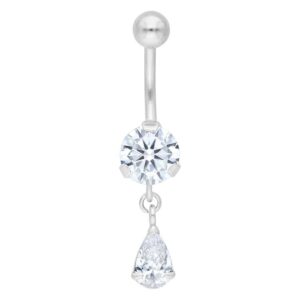 Banane en argent en acier chirurgical avec pendentif en cristal clair sur fond blanc