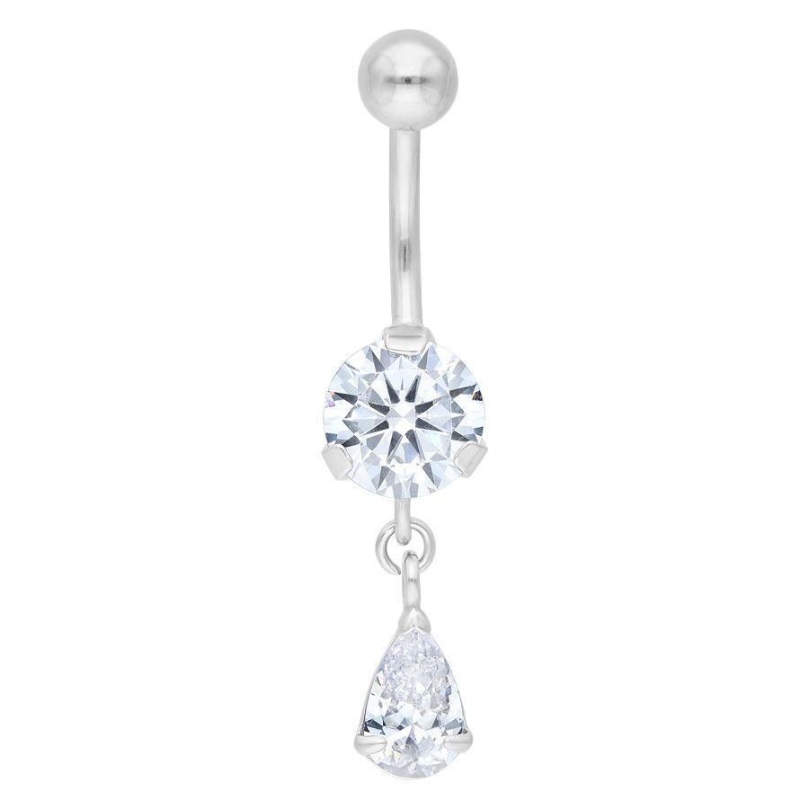 Banane en argent avec pendentif en cristal Banane en argent en acier chirurgical avec pendentif en cristal clair sur fond blanc