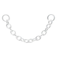 Chaîne de piercing argentée 30mm de long Chaîne de piercing argentée de 30mm sur fond blanc
