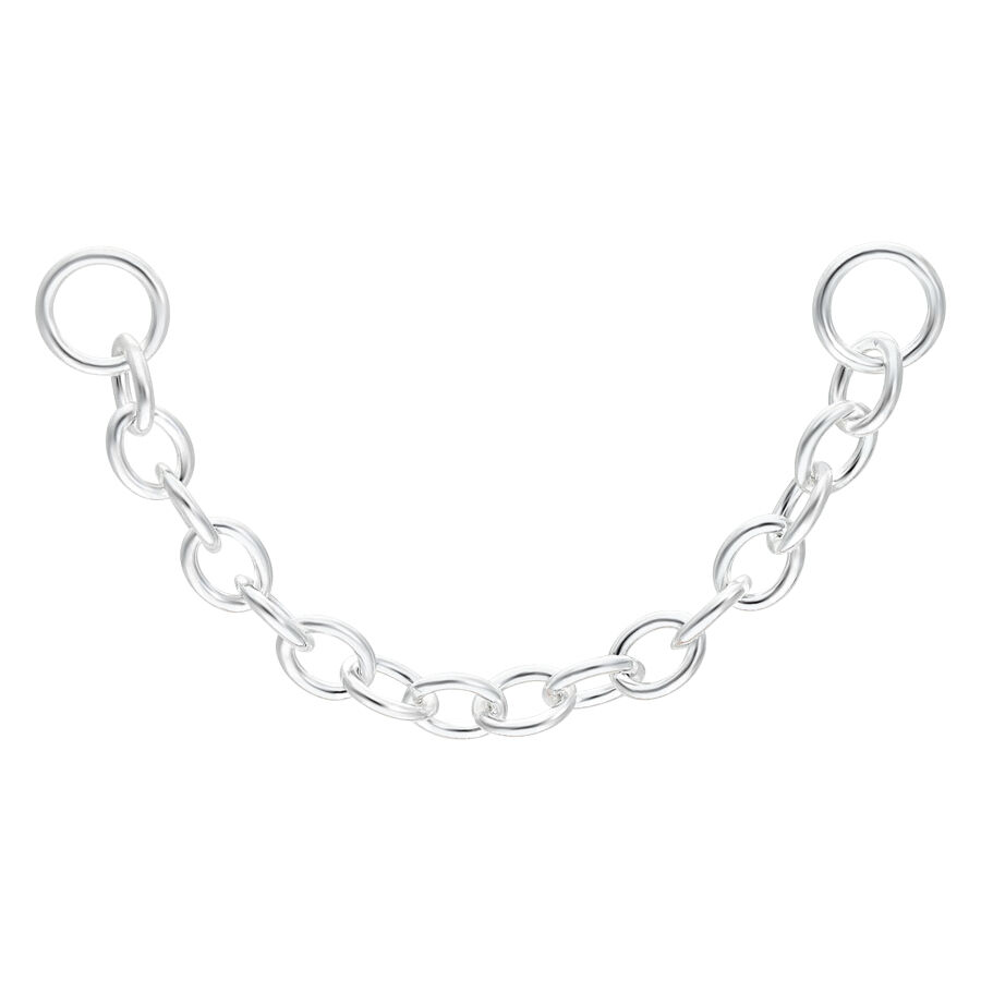 Chaîne de piercing argentée 30mm de long Chaîne de piercing argentée de 30mm sur fond blanc