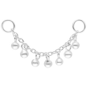 Chaîne piercing argentée avec petites perles, 20mm de longueur