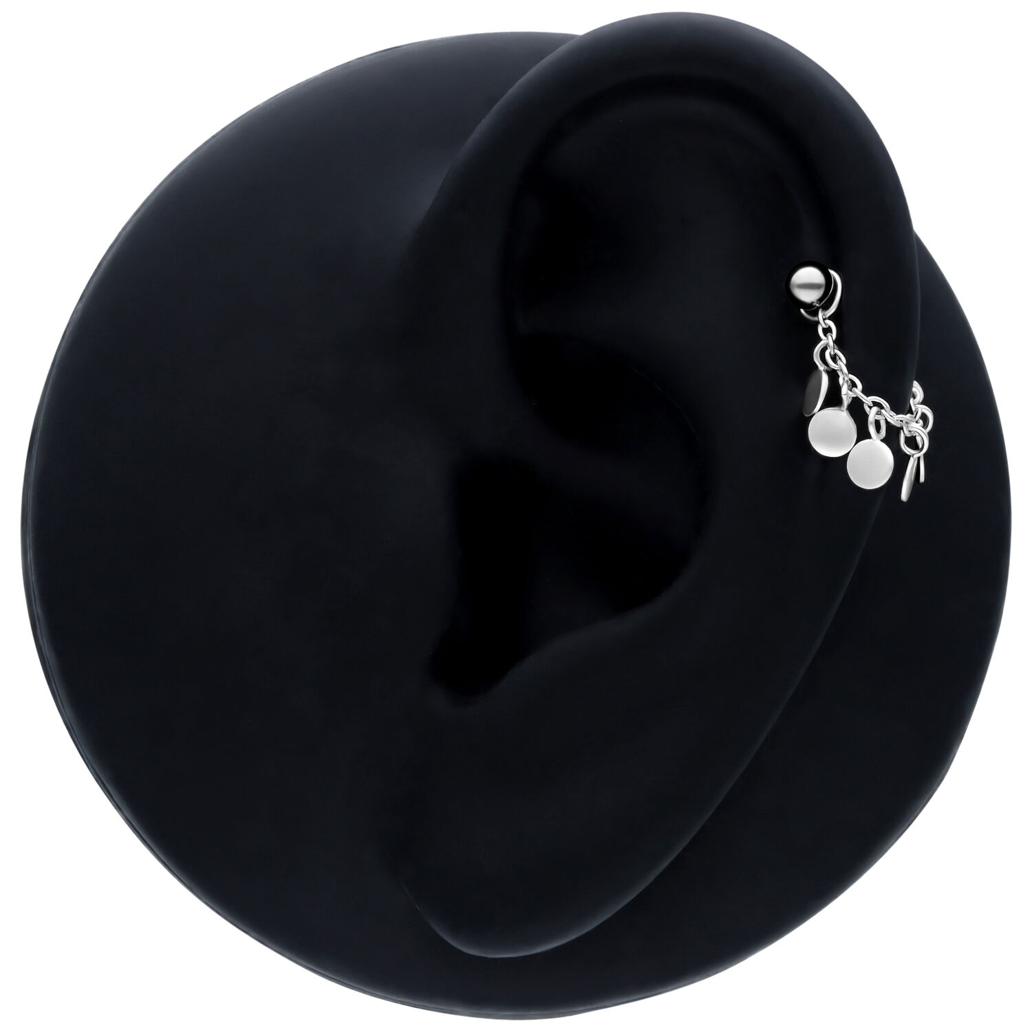 Chaîne de piercing noire 20 mm Chaîne de piercing noire en argent, 20 mm de longueur, à l'oreille