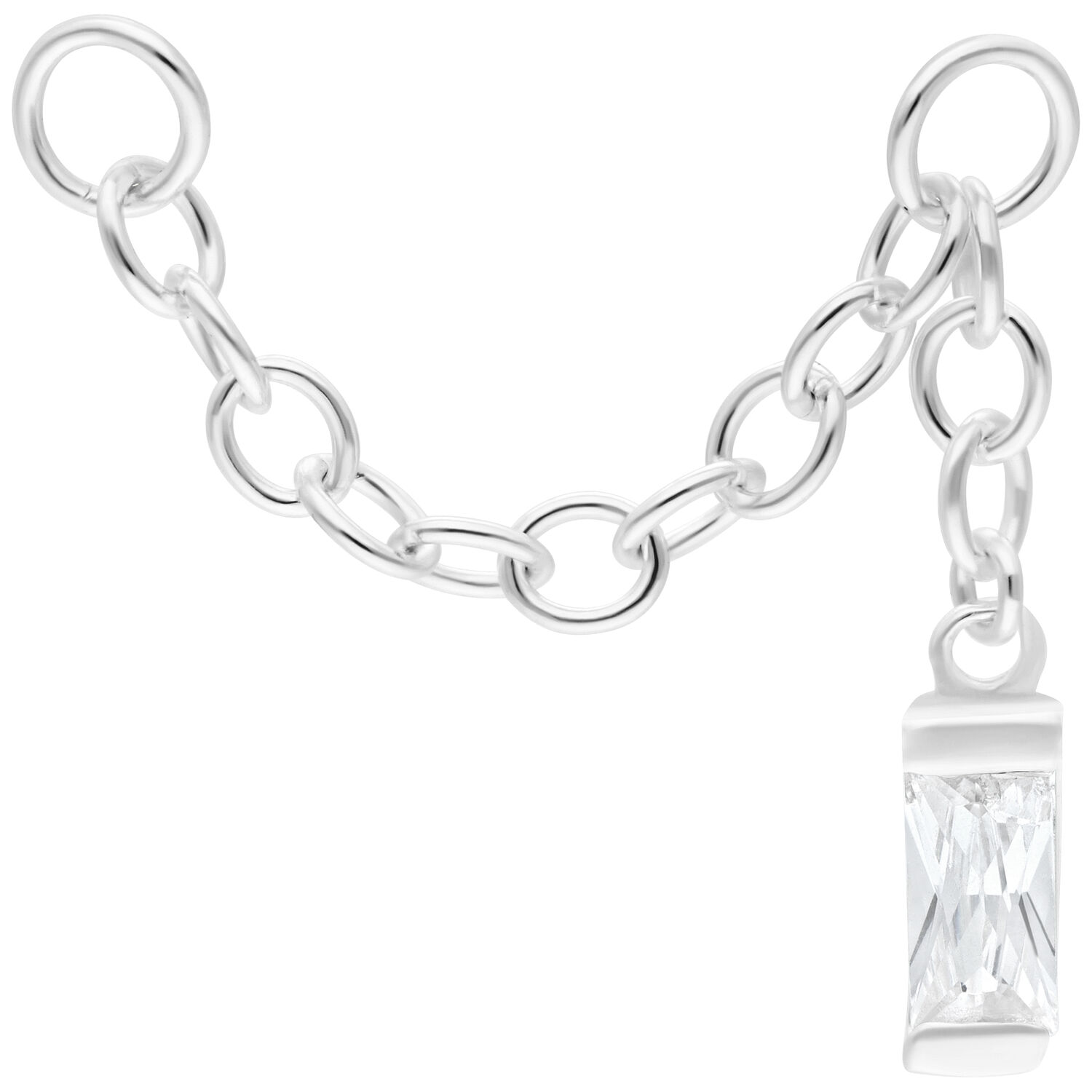 Chaîne de piercing argentée avec cristal baguette, 20mm Chaîne de piercing argentée avec cristal baguette suspendu, longueur 20mm
