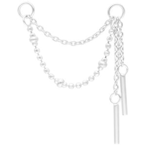 Chaîne de piercing argentée, 20mm, avec boules et pendentifs sur fond blanc