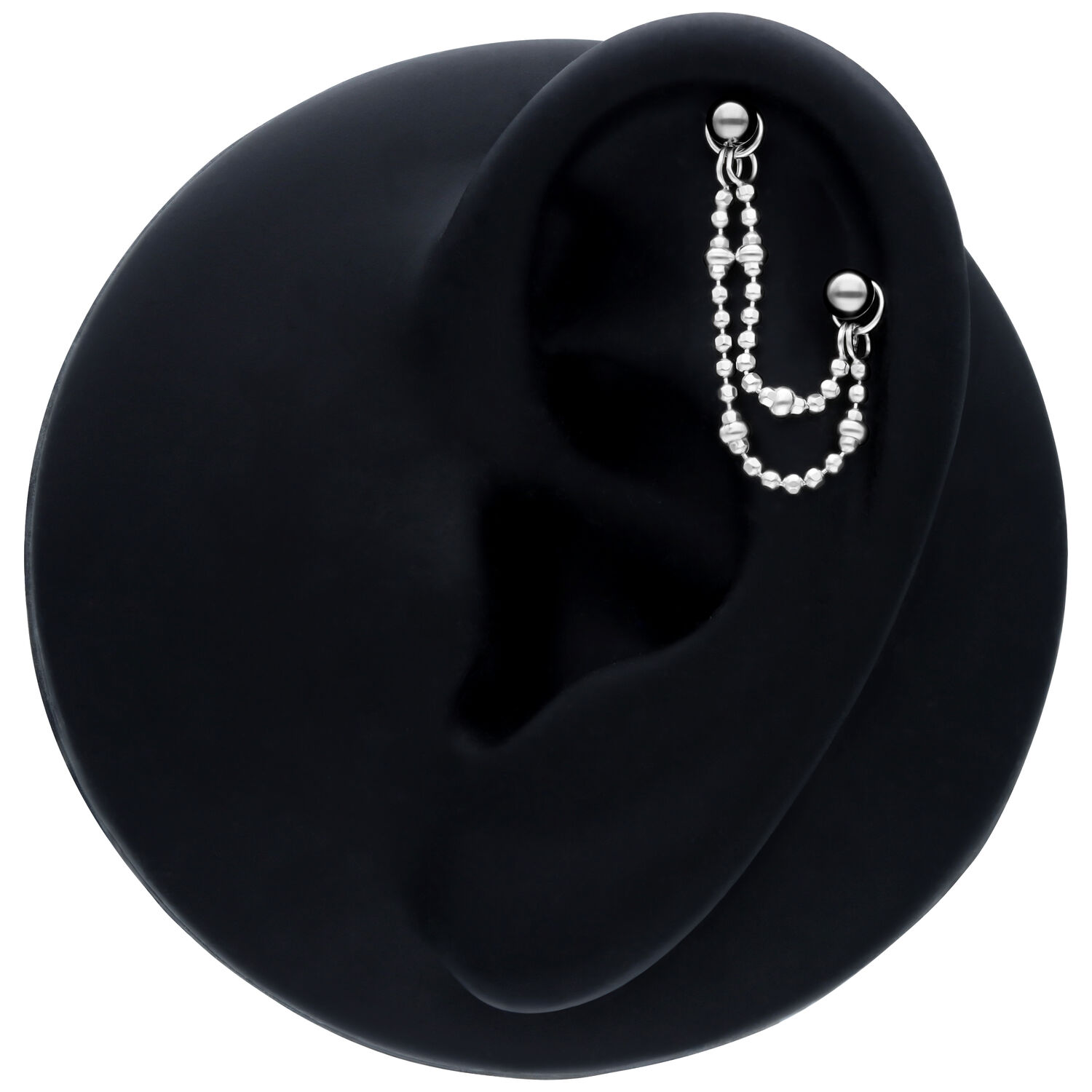 Chaîne de piercing double boule noire 20mm Chaîne de piercing double boule noire, longueur 20mm, sur fond noir