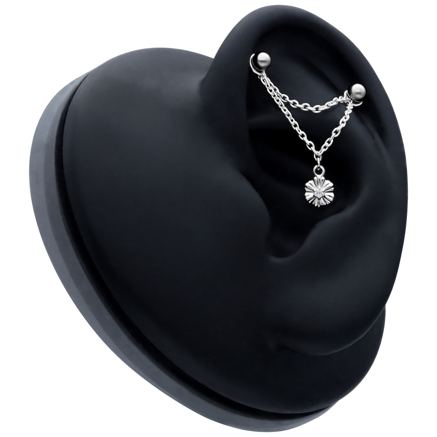 Chaîne de piercing Hibiscus dorée 20mm Chaîne de piercing dorée avec design Hibiscus, 20mm de longueur, fond noir