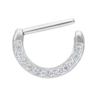 Clicker de téton argenté avec cristaux, 12mm Clicker de téton argenté avec pierres cristallines sur fond blanc