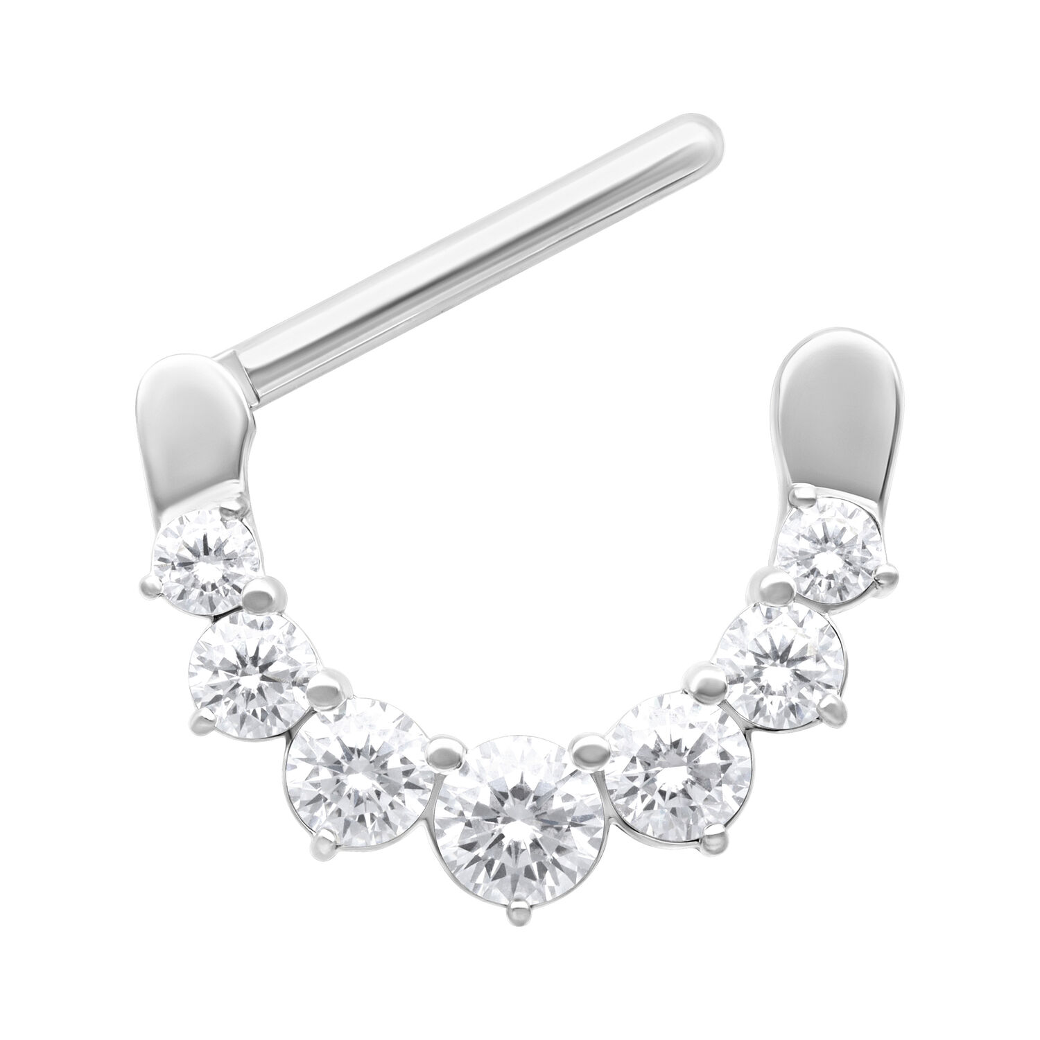 Clicker de téton en cristal en acier chirurgical Clicker de téton argenté avec cristaux clairs sur fond blanc
