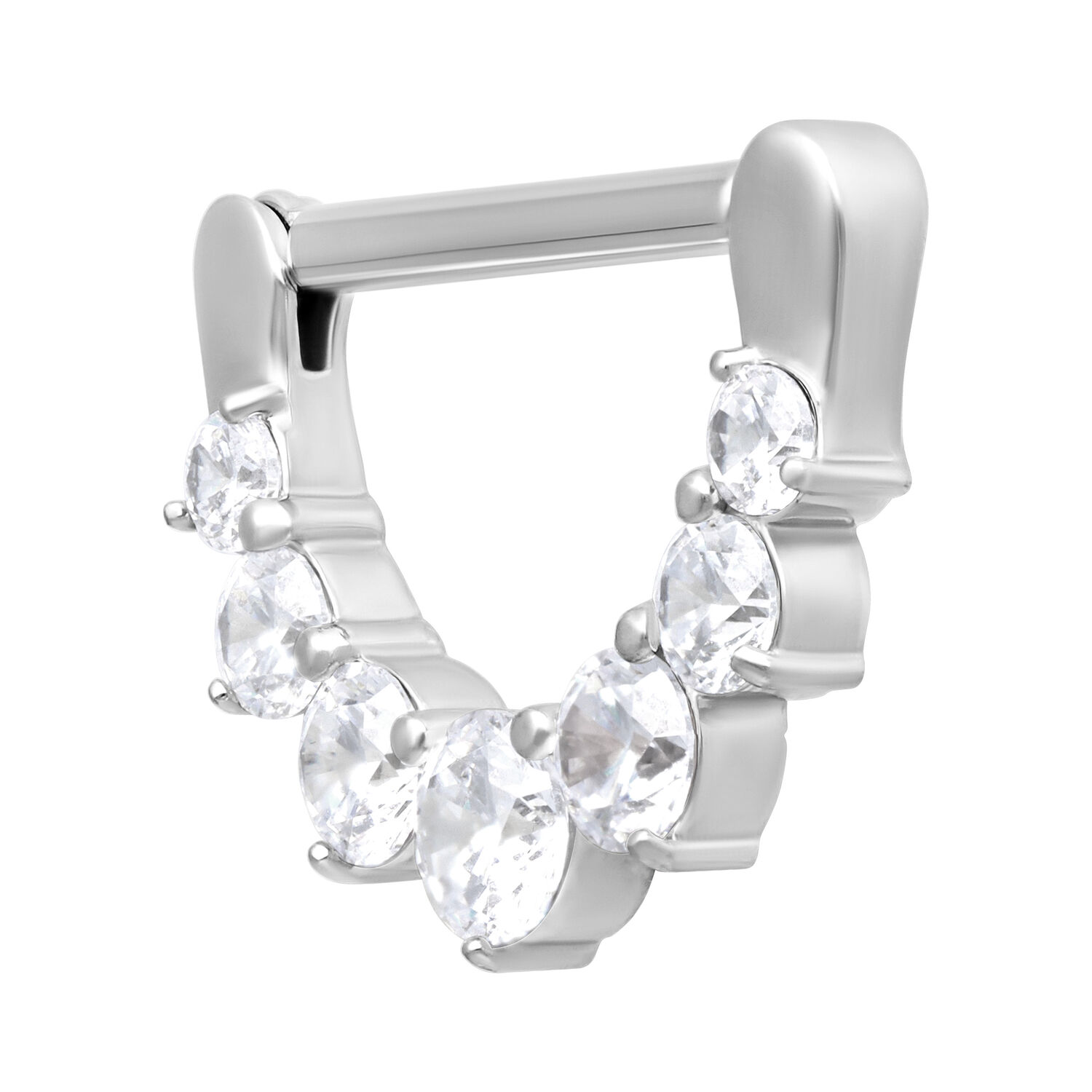 Clicker de téton argenté avec cristaux Clicker de téton argenté en acier chirurgical avec des cristaux clairs sur fond blanc