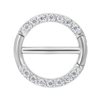Clicker de téton pavé en argent avec cristaux clairs, 12mm