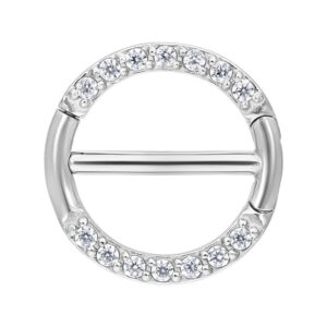 Clicker de téton pavé en argent avec cristaux clairs, 12mm