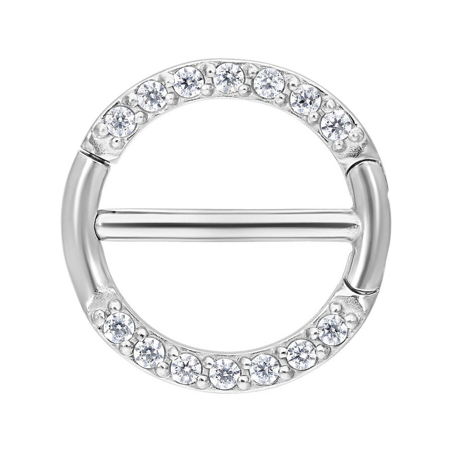 Clicker de téton pavé en argent avec cristaux clairs, 12mm
