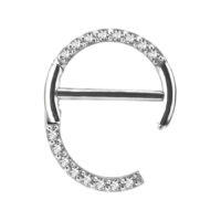 Clicker pour mamelon argenté avec cristaux, 12mm de longueur, sur fond blanc