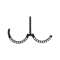 Clicker de téton noir pavé avec cristaux clairs, longueur 12 mm