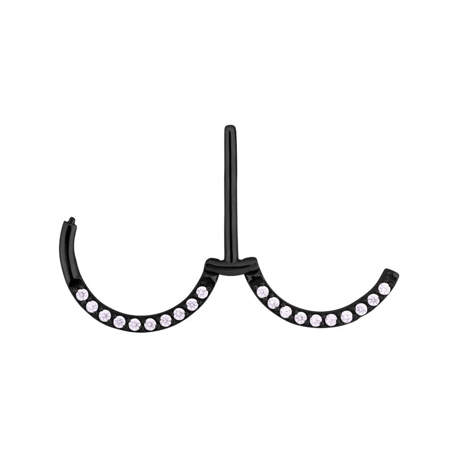 Clicker de téton noir pavé avec cristaux clairs, longueur 12 mm