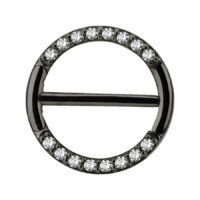Clicker pour téton pavé noir avec cristaux clairs sur fond blanc
